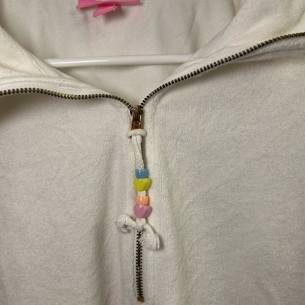 Stoney Clover Lane White Zip-Up Hoodie with Gold Zipper